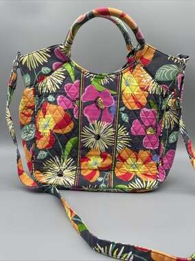 Jazzy Blooms VERA BRADLEY Two-Way Tote Satchel Crossbody Bag Pink Orange Floral